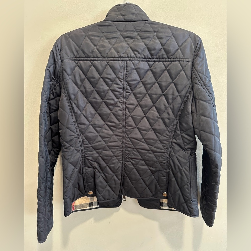 Burberry Brit Women’s Navy Quilted Utility Jacket Check Lining Zip Front Size M - Picture 6 of 6
